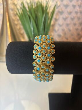 Gold-Tone Turquoise Floral Stretch Bracelet - Women Jewelry